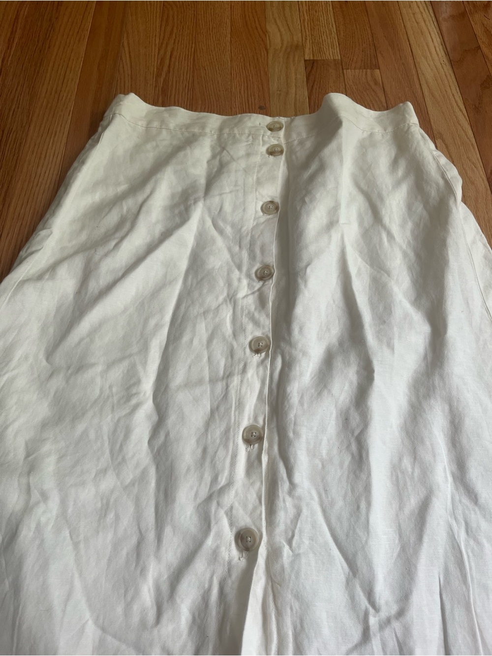 LOFT White Linen Blend Button Front Midi Skirt Large Coastal Euro Summer - Picture 2 of 10
